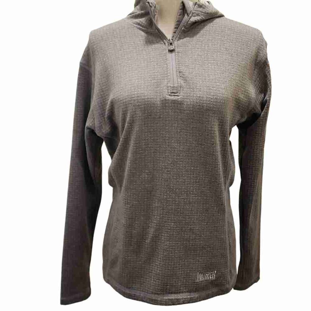 Marker Quarter Zip Pullover Hooded Long Sleeve Sweater Charcoal Womens Size Sm‎